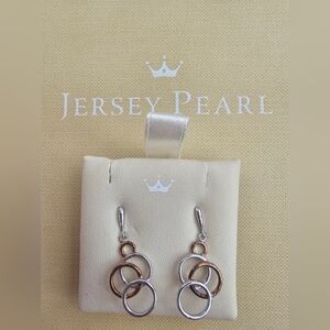 Jersey Pearl Circle Silver Rose Gold Tone Pierced Ear Earrings